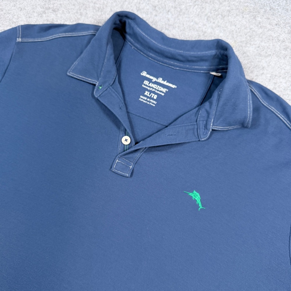 Tommy Bahama Mens Polo Shirt XL Blue IslandZone Pima Cotton Performance 37.5